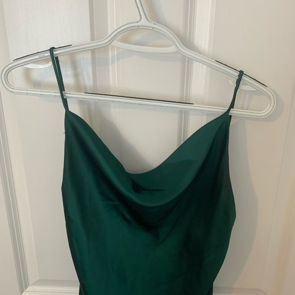 Dark Green Cowl Neck Slip Dress - Picture 2 of 5